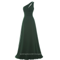 Starzz One Shoulder Long Dark Green Robe en mousseline de soie simplement en mousseline de soie ST000071-5